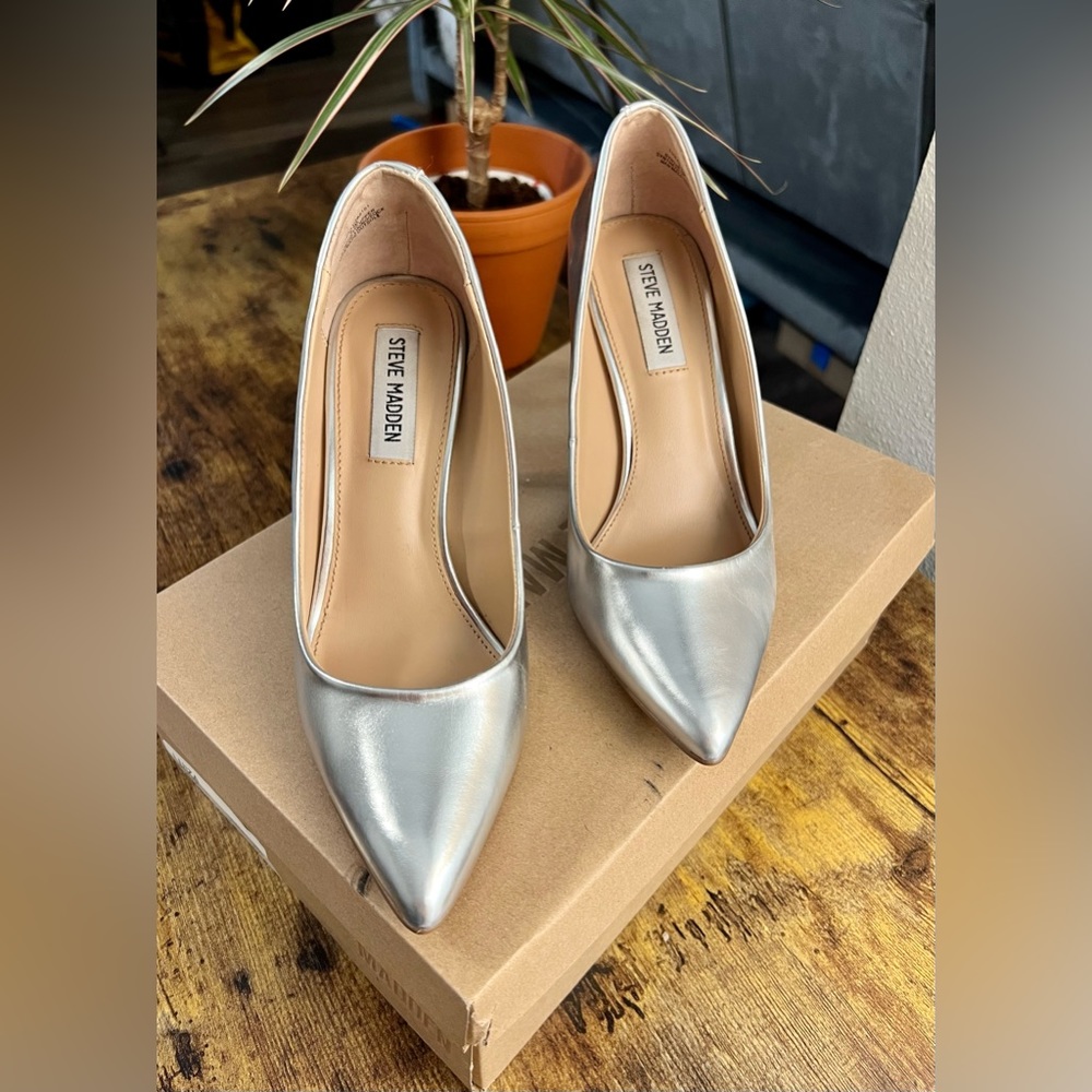 Size 6.5 Steve Madden Luiza Silver Stilettos